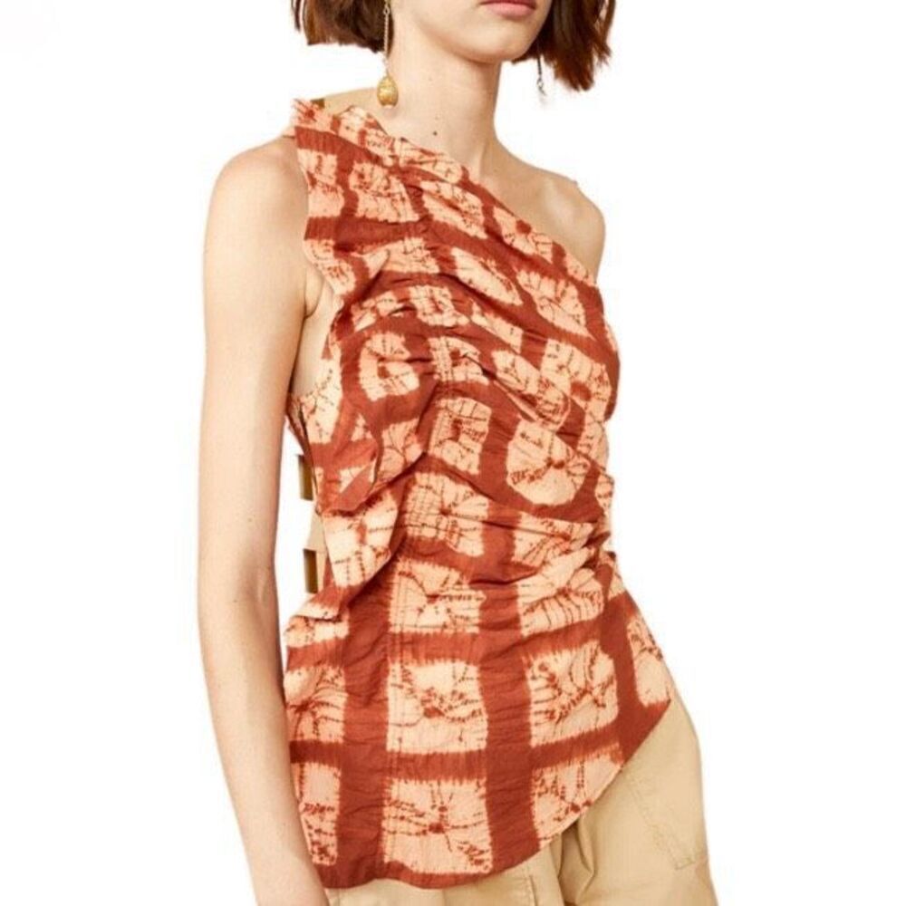 Ulla Johnson Orange and Cream One-Shoulder Top